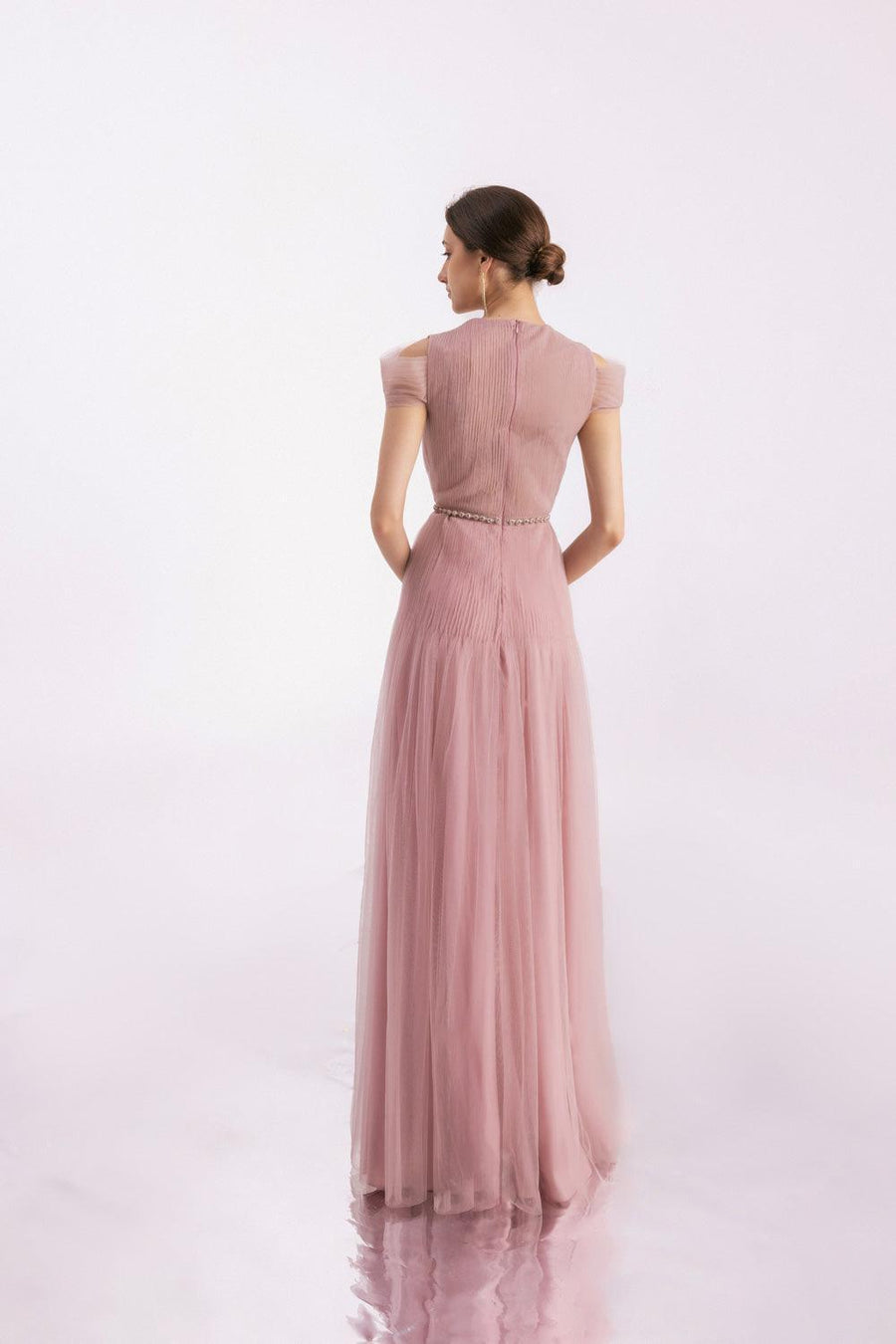 Calla A-line Pleated Chest Organza Floor Length Dress 16
