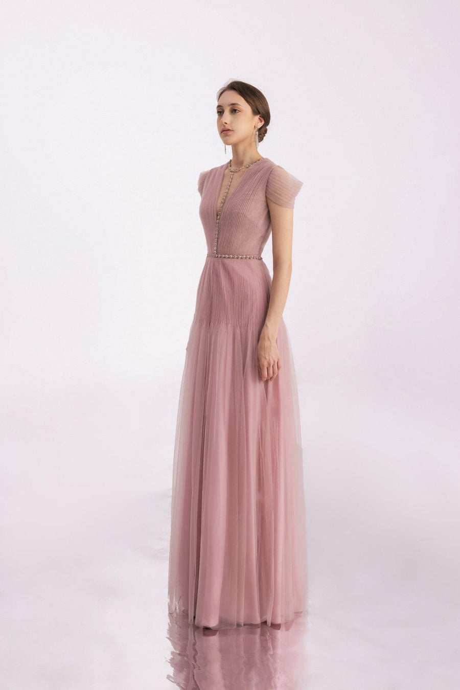 Calla A-line Pleated Chest Organza Floor Length Dress 17