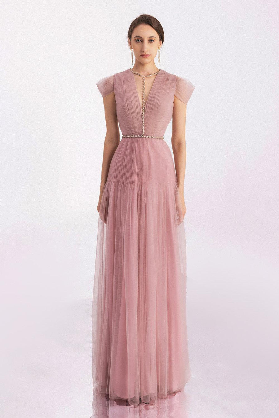Calla A-line Pleated Chest Organza Floor Length Dress 18