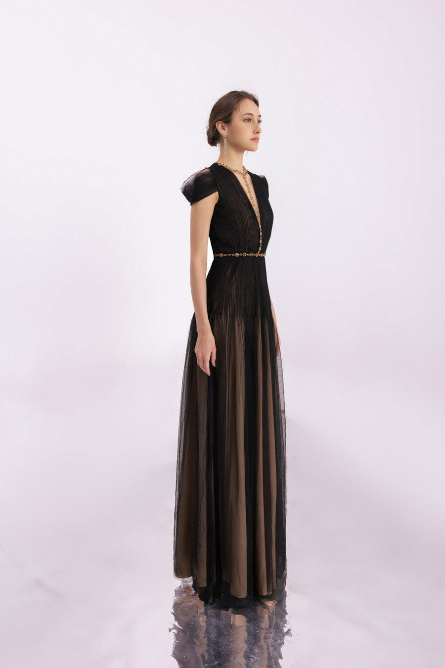 Calla A-line Pleated Chest Organza Floor Length Dress 6
