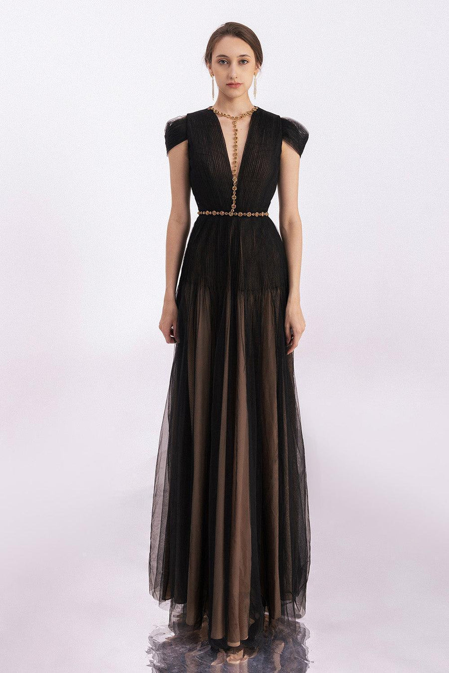 Calla A-line Pleated Chest Organza Floor Length Dress 8
