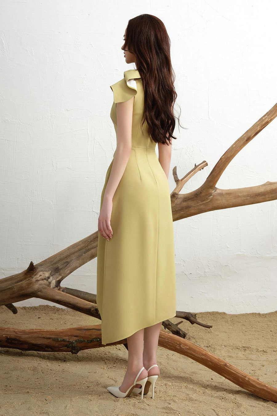 Calla Asymmetric Front Slit Twill Midi Dress 7