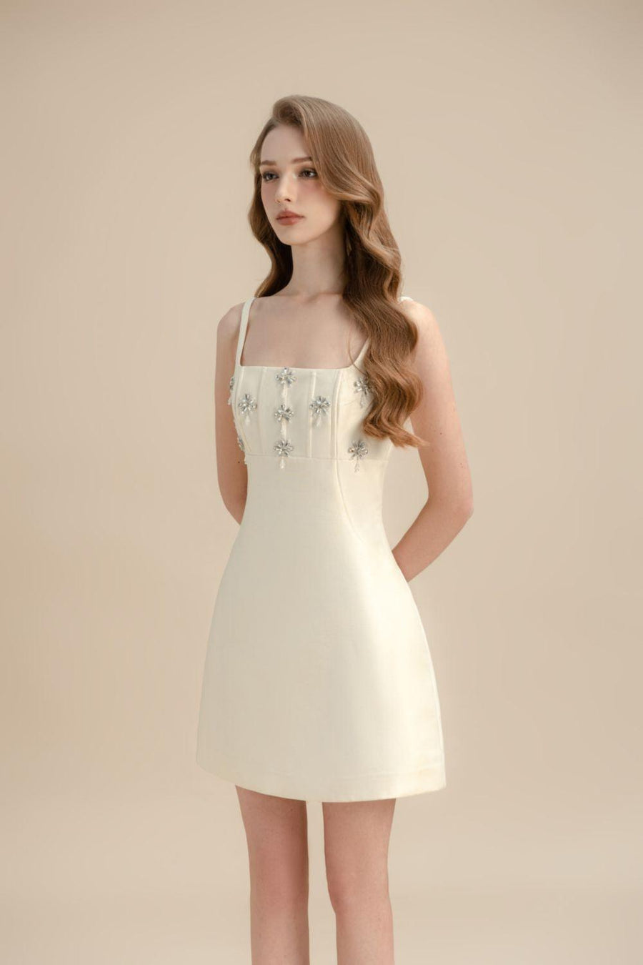 Calliope A-line Square Neck Taffeta Mini Dress Mini Dress LAMORIS