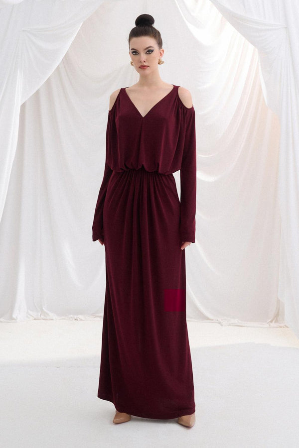 Calliope Blouson Cold Shoulder Sleeved Cotton Maxi Dress