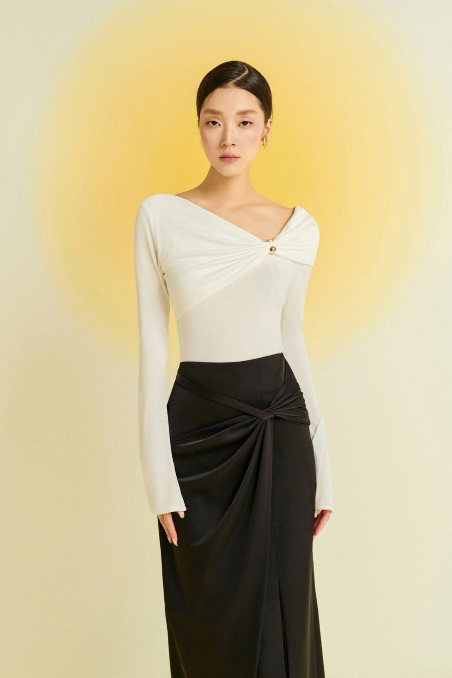 Camellia Asymmetric Twisted Silk Midi Skirt Skirt Eegen Studio
