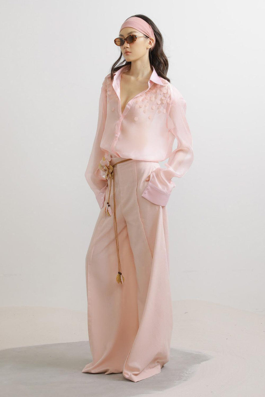 Camellia Straight Side Pocket Linen Floor Length Pants Light Pink Pants LASSY