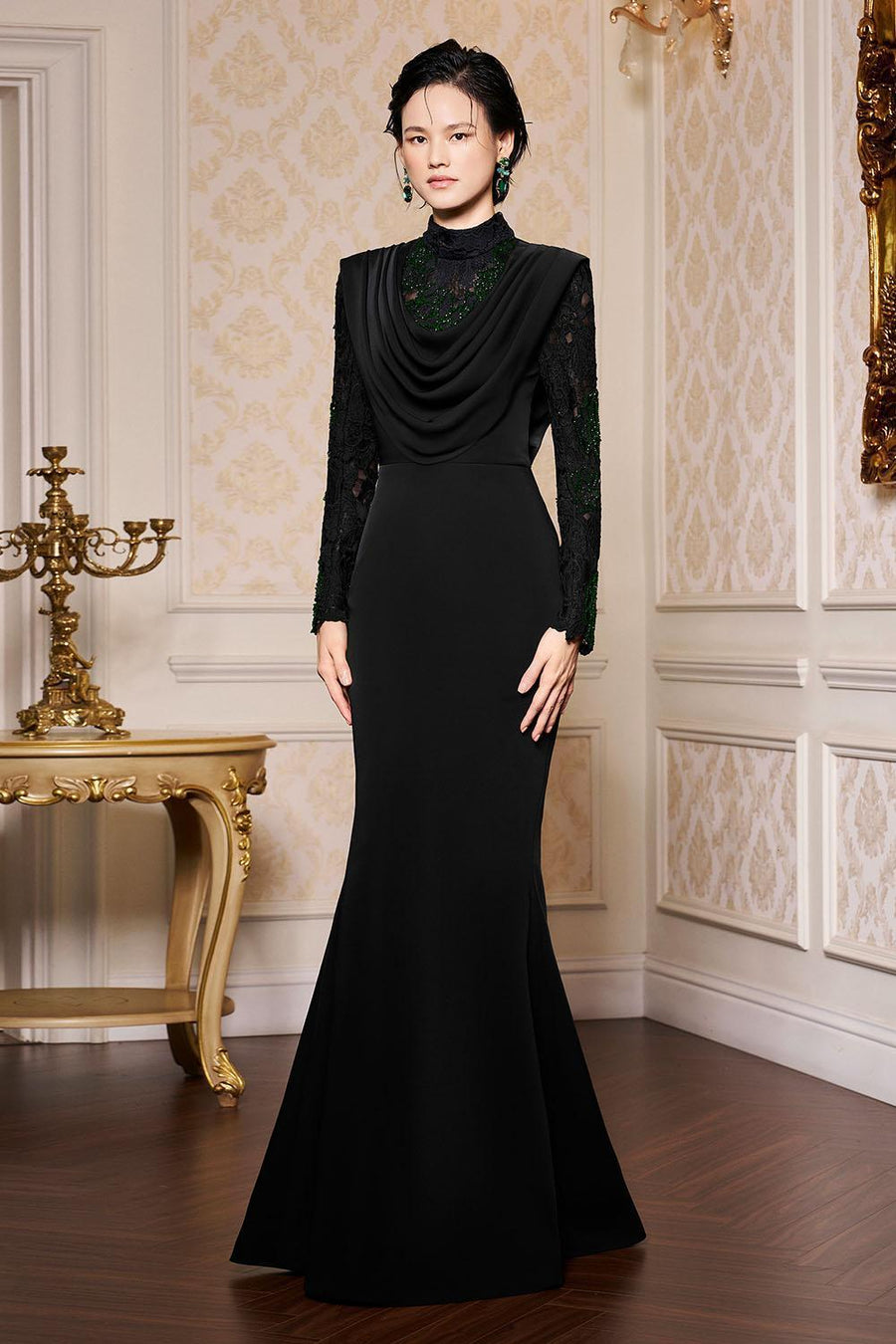 Cameron Mermaid High Neck Crepe Floor Length Dress Gown Dress I.H.F Atelier