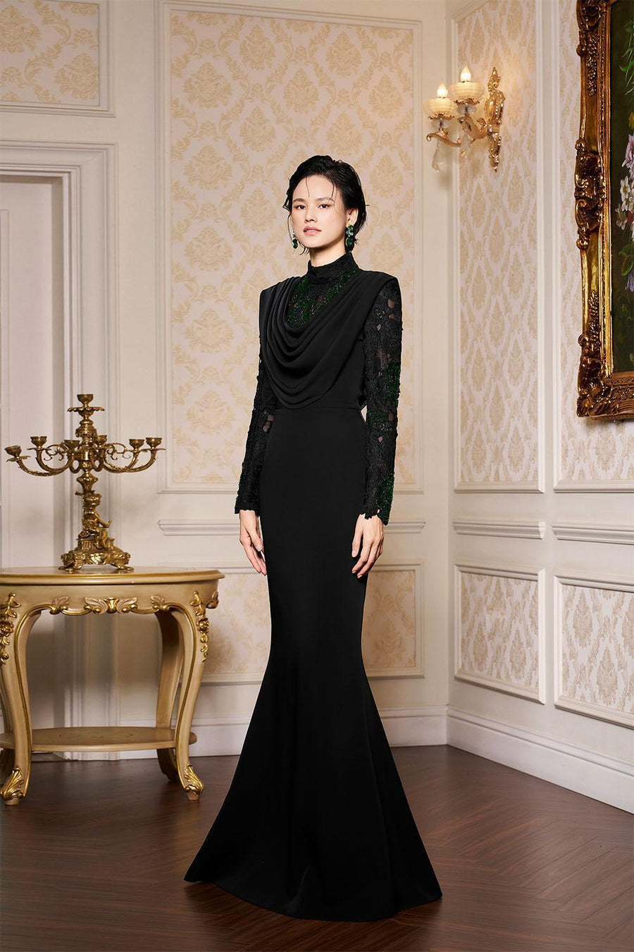 Cameron Mermaid High Neck Crepe Floor Length Dress Gown Dress I.H.F Atelier