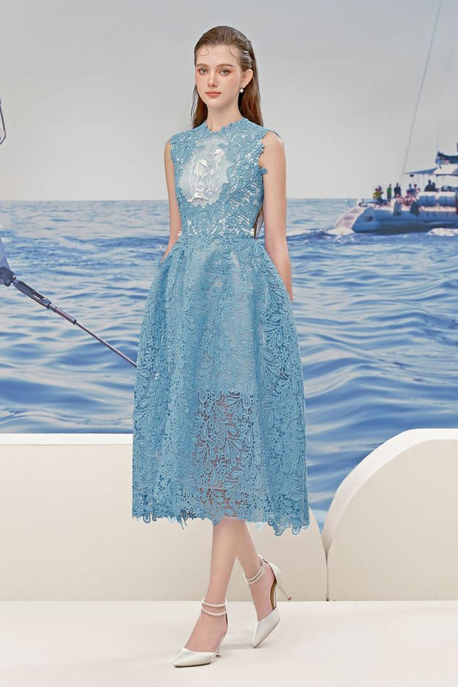 Cara A-line Sleeveless Lace Midi Dress Midi Dress Rosee de Matin