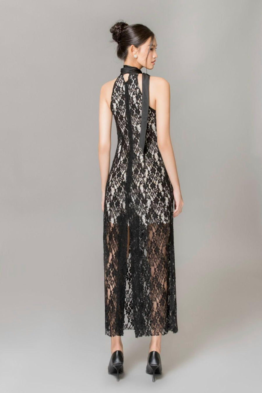 Carly Halter Scarf Neck Lace Ankle Length Dress 5