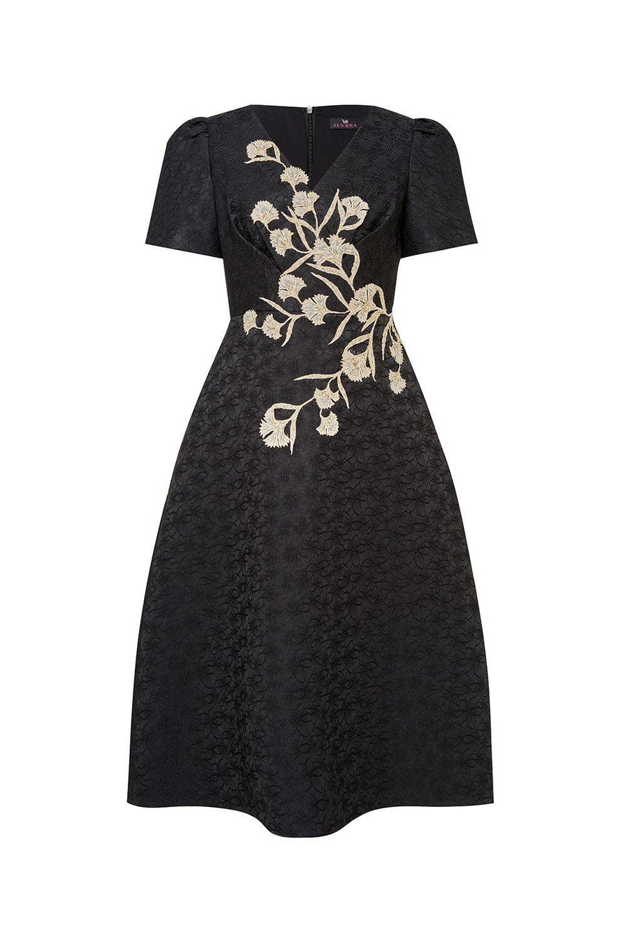 Carnation A-line V-Neck Brocade Midi Dress Midi Dress IVY moda
