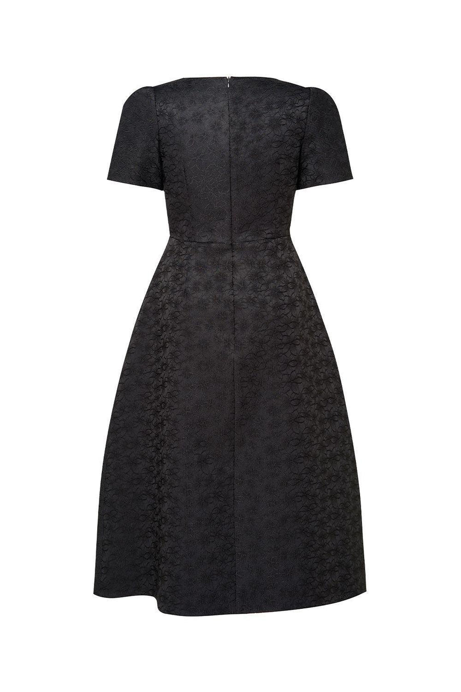 Carnation A-line V-Neck Brocade Midi Dress Midi Dress IVY moda