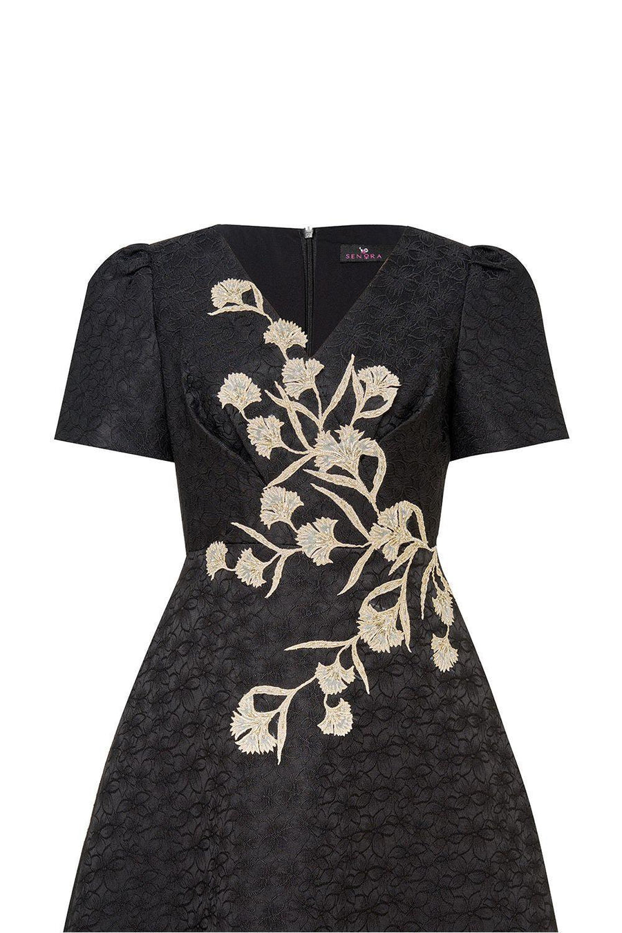 Carnation A-line V-Neck Brocade Midi Dress Midi Dress IVY moda
