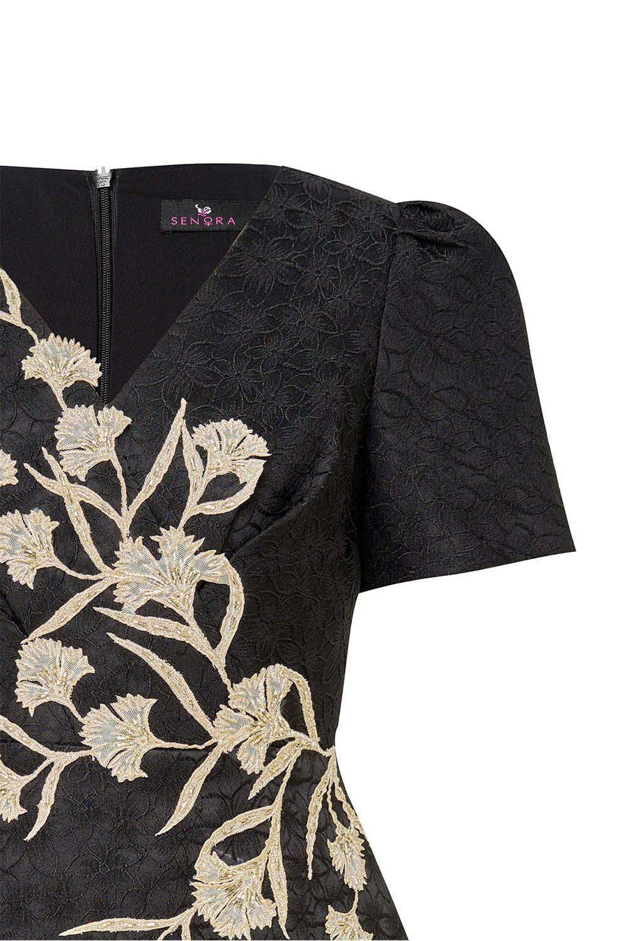 Carnation A-line V-Neck Brocade Midi Dress Midi Dress IVY moda
