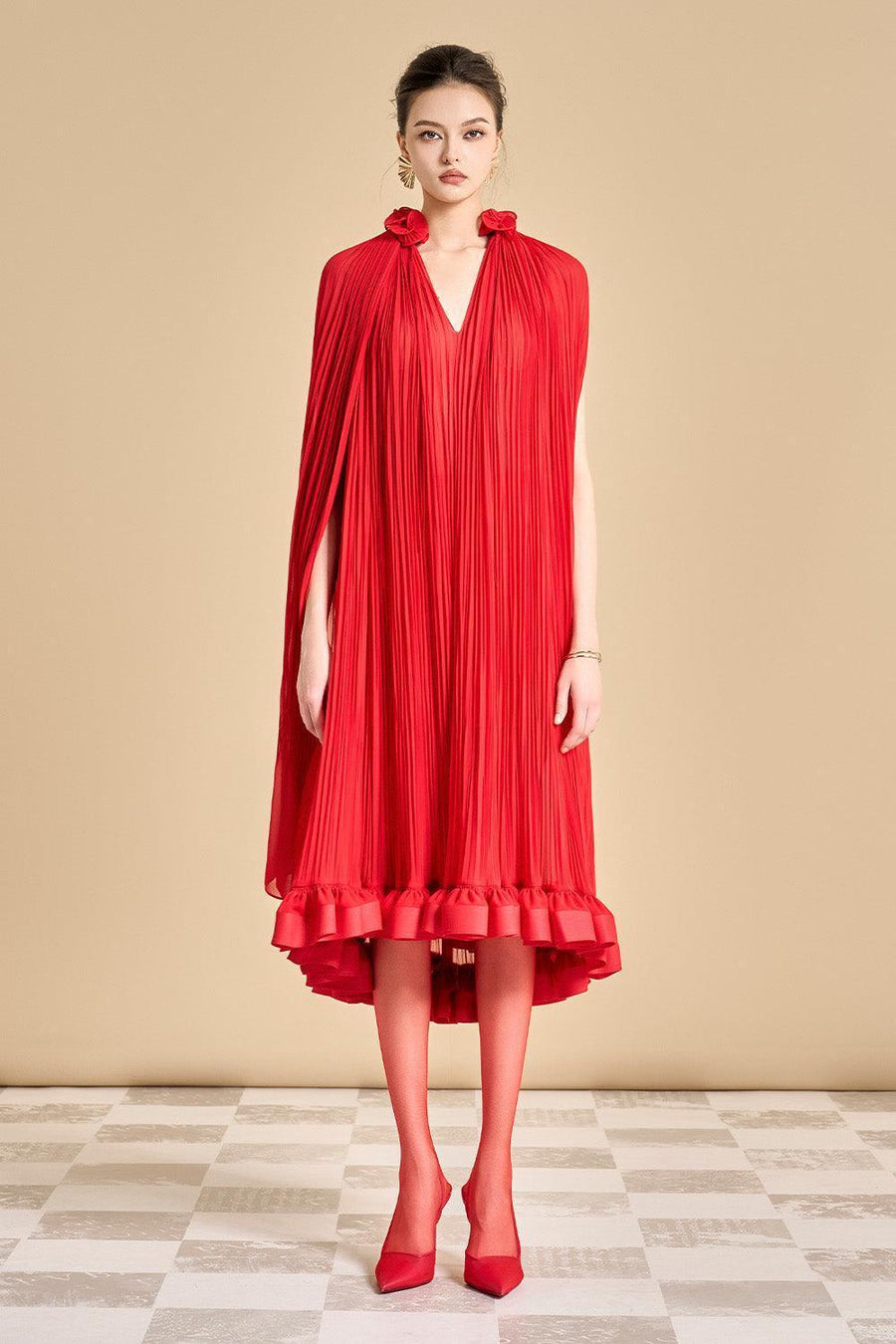 Carnation Drop Waist V-Neck Chiffon Midi Dress Midi Dress Maison des Copains