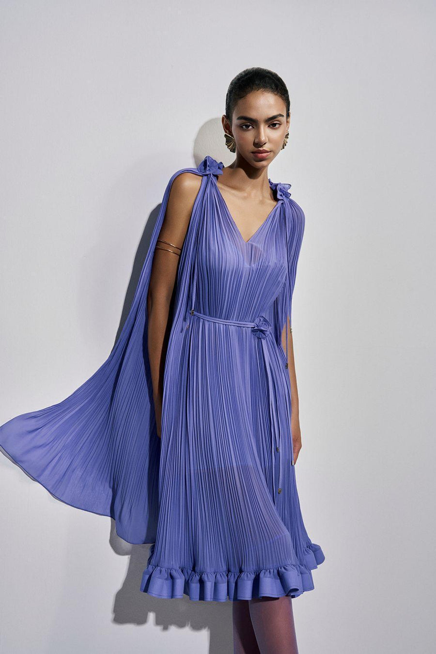 Carnation Drop Waist V-Neck Chiffon Midi Dress Purple Midi Dress Maison des Copains