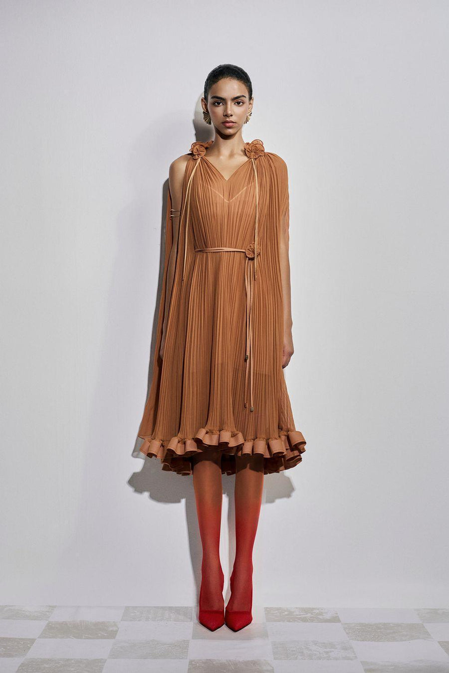 Carnation Drop Waist V-Neck Chiffon Midi Dress Midi Dress Maison des Copains