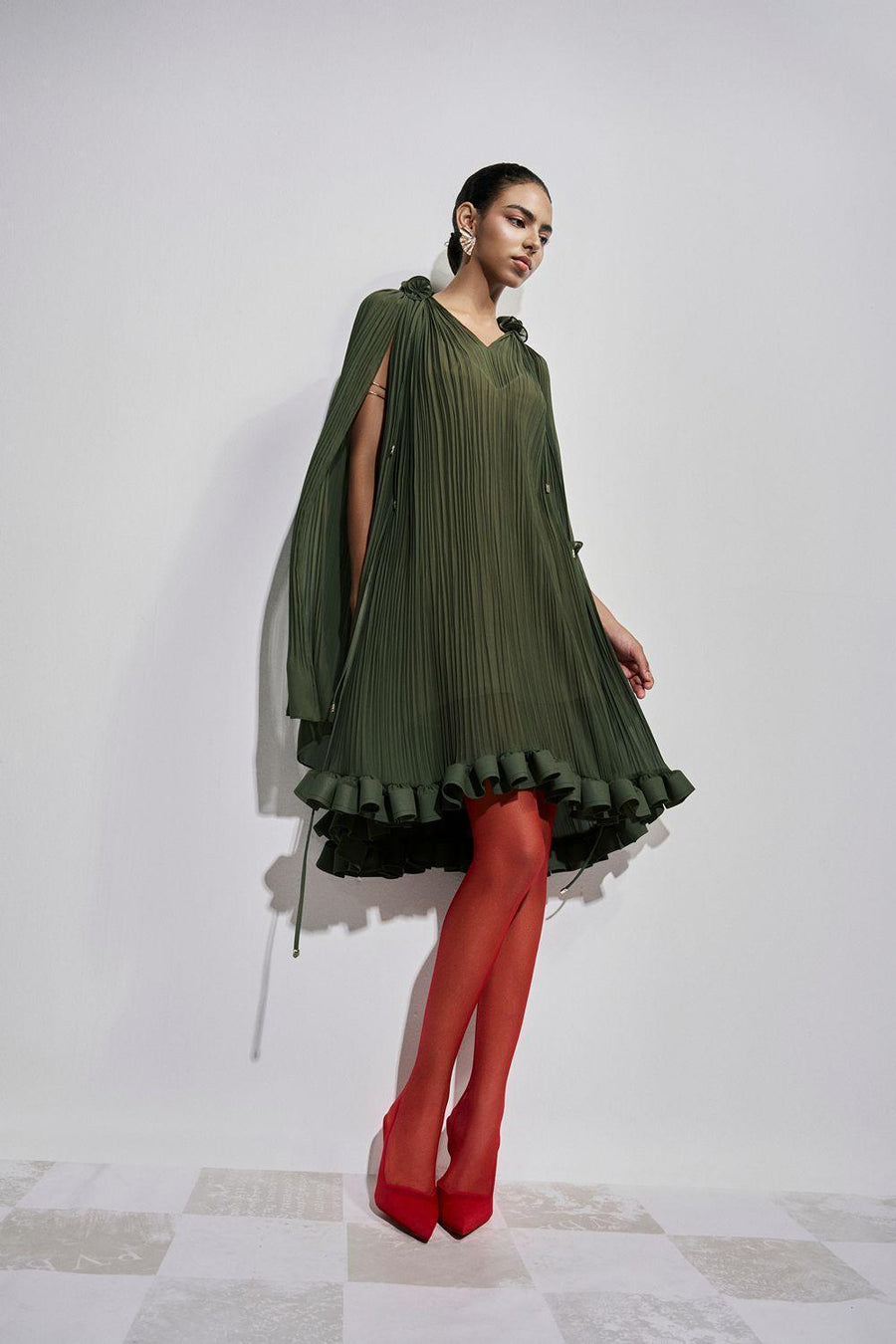Carnation Drop Waist V-Neck Chiffon Midi Dress Midi Dress Maison des Copains