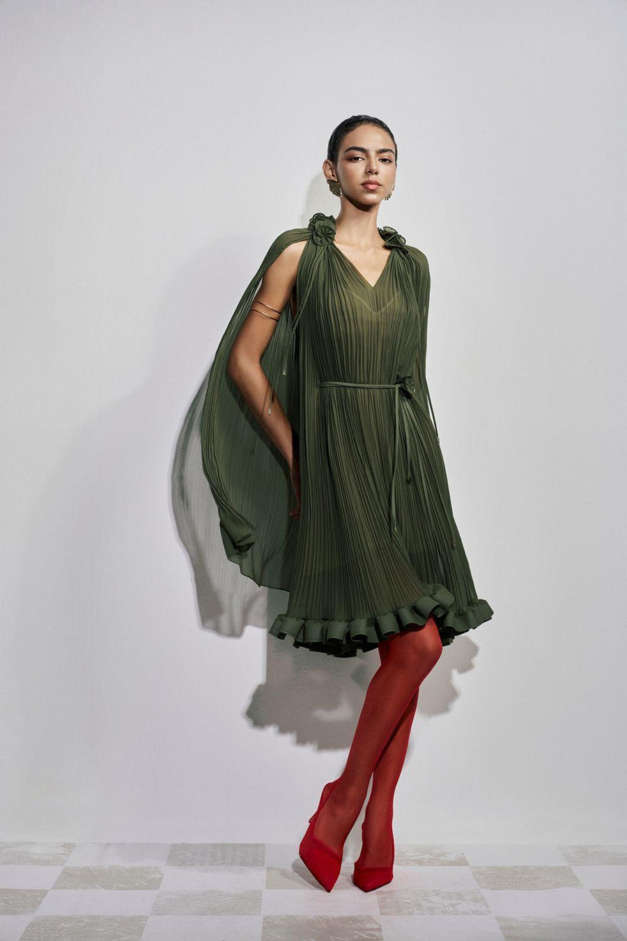 Carnation Drop Waist V-Neck Chiffon Midi Dress Midi Dress Maison des Copains