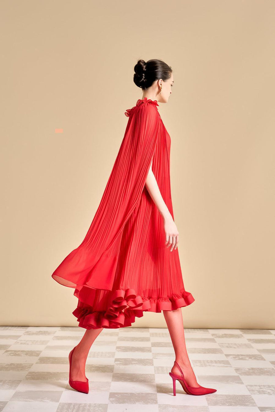 Carnation Drop Waist V-Neck Chiffon Midi Dress Midi Dress Maison des Copains