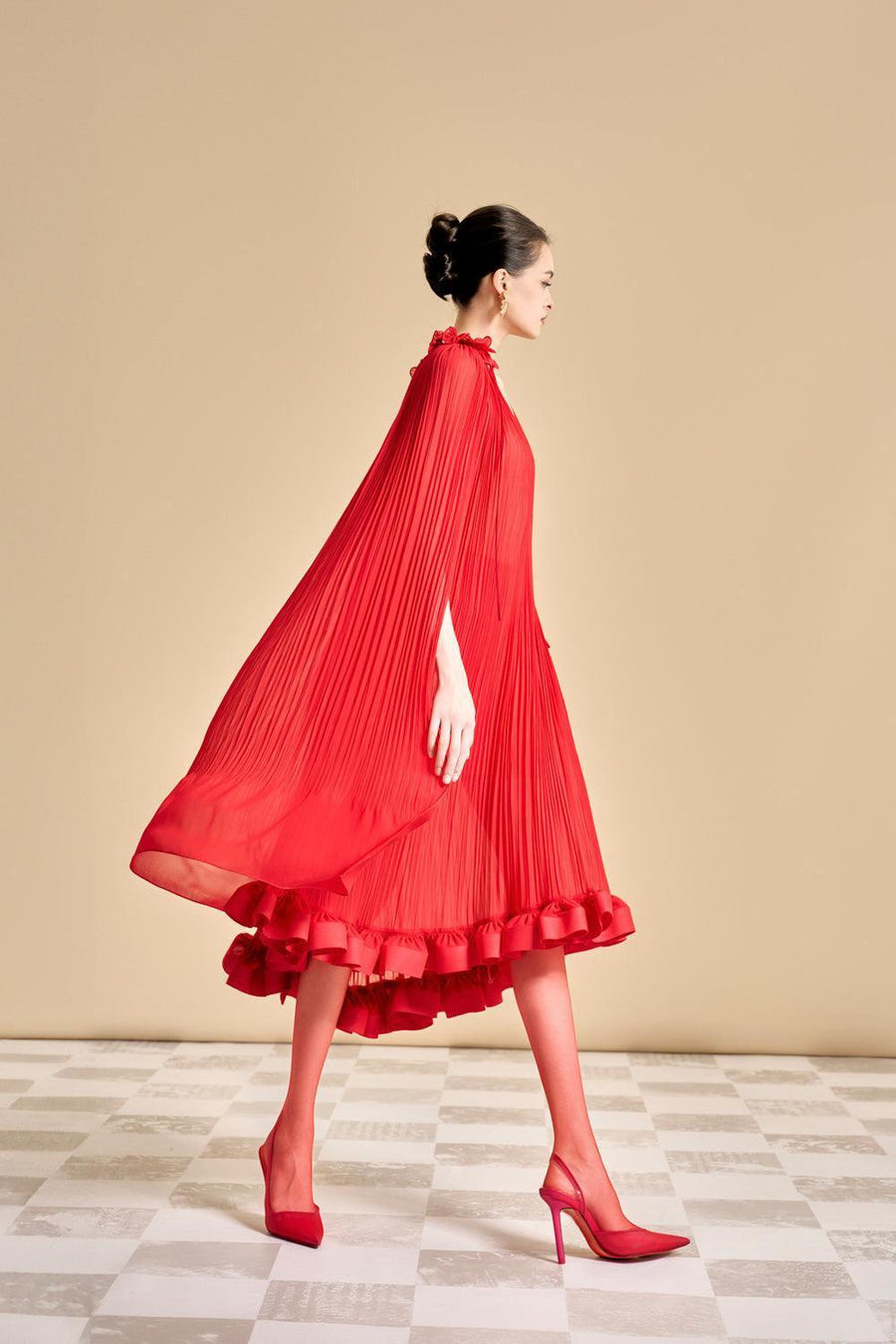 Carnation Drop Waist V-Neck Chiffon Midi Dress Midi Dress Maison des Copains