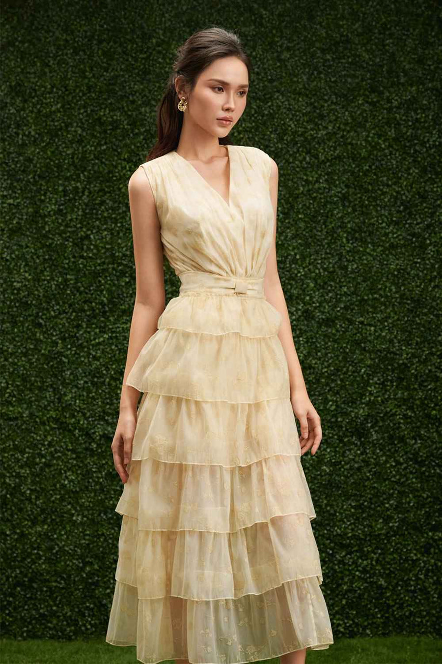 Carolina Layered Sleeveless Organza Midi Dress