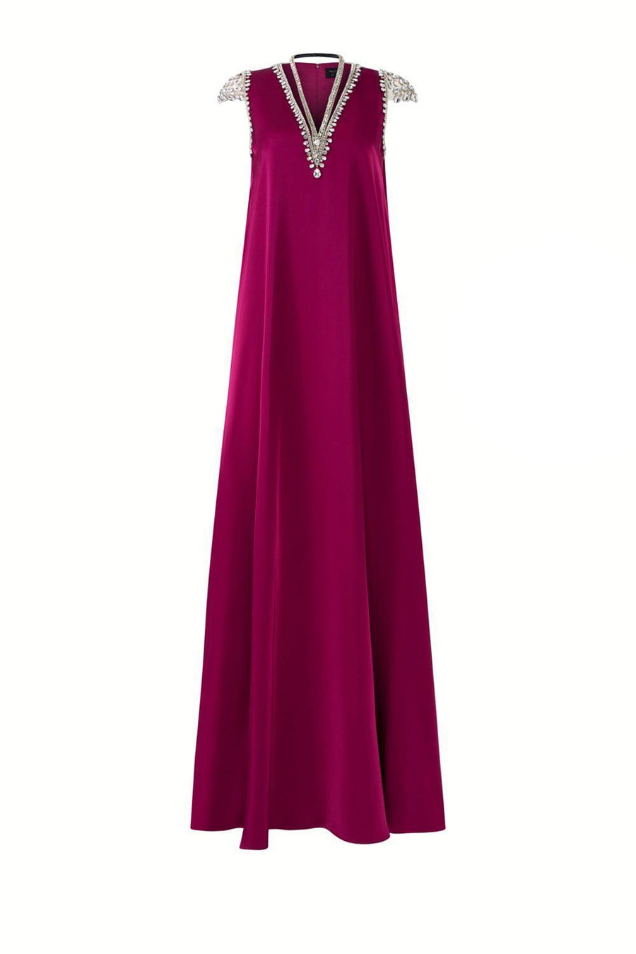 Caroline Trapezoid V-Neck Silk Floor Length Dress 1