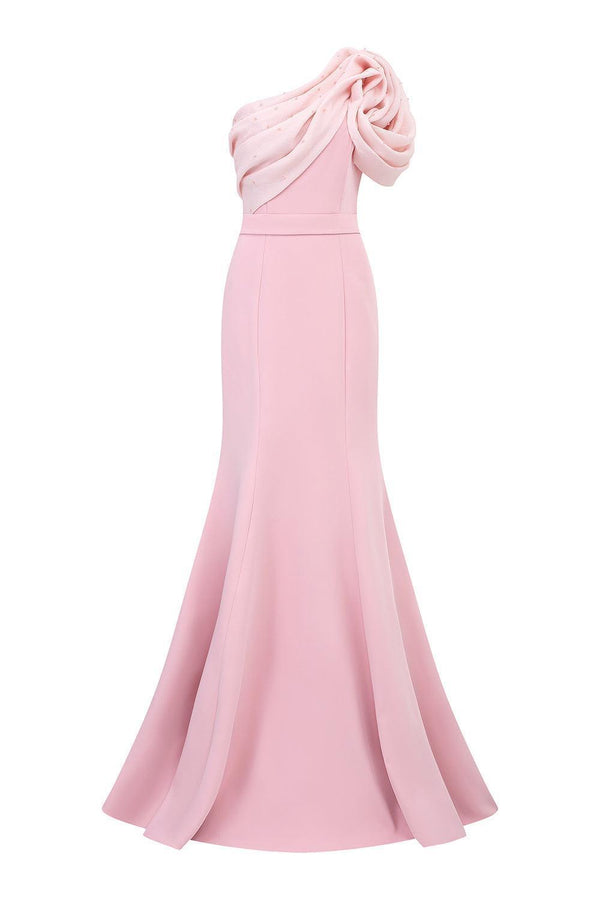 Carrillo Mermaid One Shoulder Silk Crepe Floor Length Dress