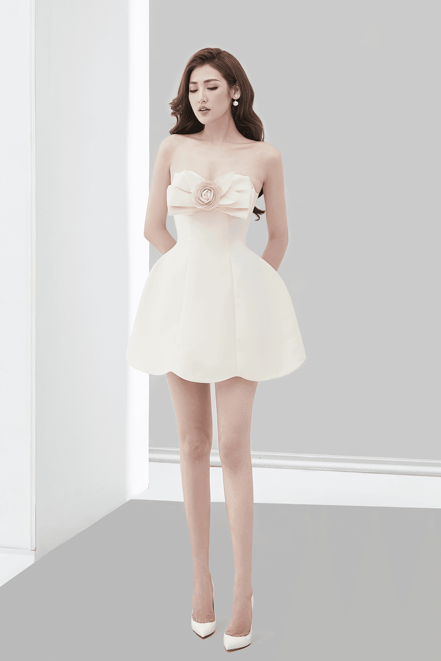 Castle Strapless Draped Taffeta Mini Dress