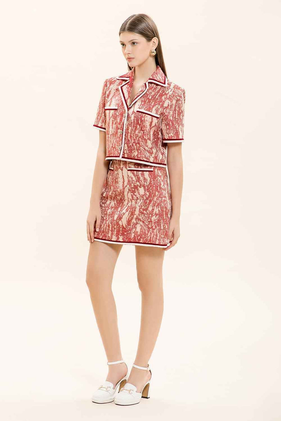 Caterina A-line Patch Pocket Taffeta Mini Skirt