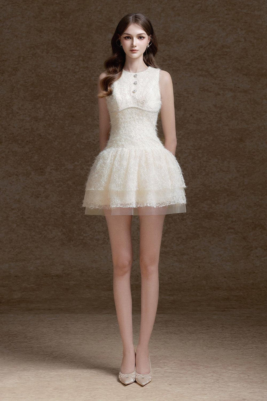 Catina Layered Jewel Neck Lace Mini Dress Mini Dress Delicate