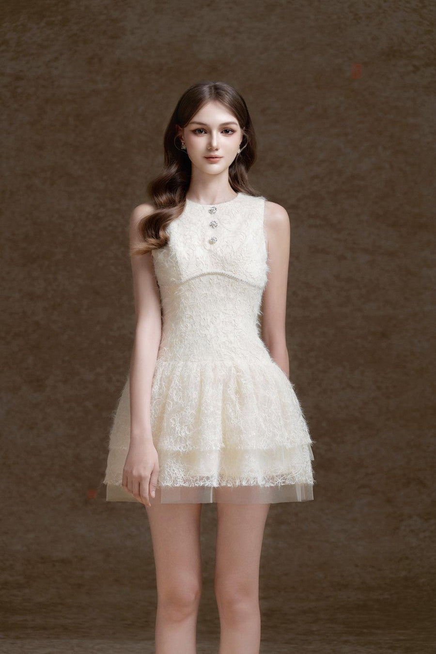 Catina Layered Jewel Neck Lace Mini Dress Mini Dress Delicate