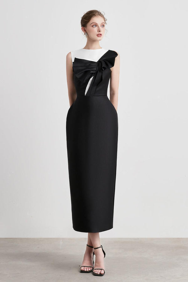 Caviar Pegged Sleeveless Taffeta Midi Dress