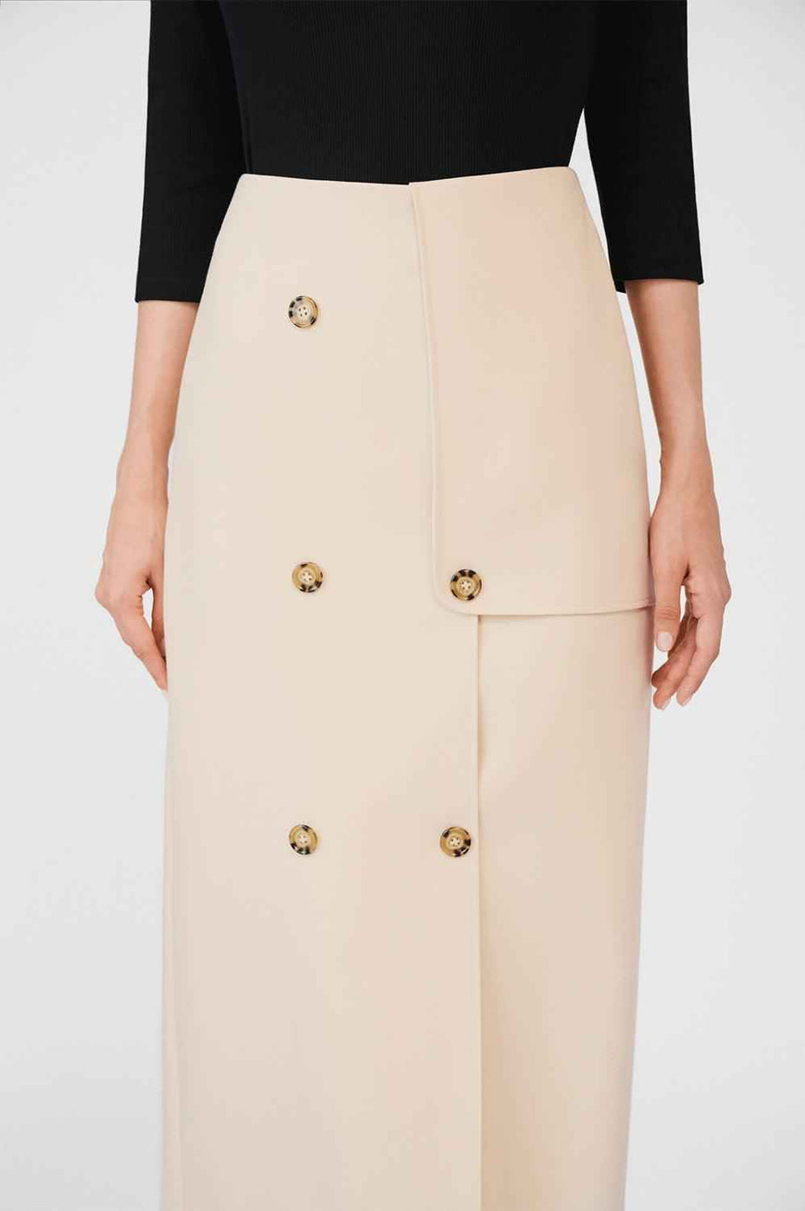 Cecelia Wrap Double Breasted Khaki Midi Skirt