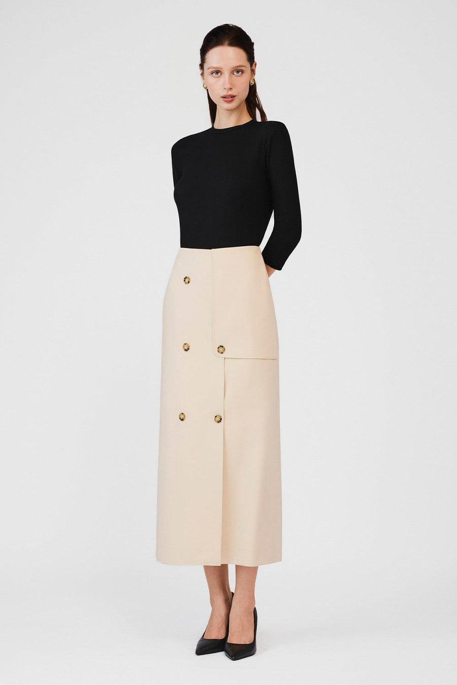 Cecelia Wrap Double Breasted Khaki Midi Skirt 4