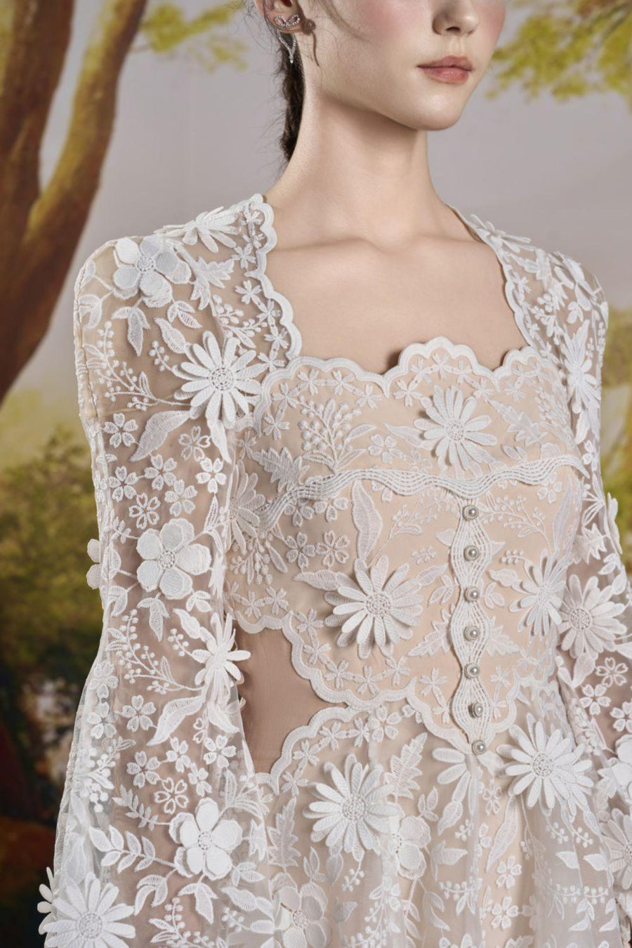 Cecile A-line Bishop Sleeved Lace Mini Dress Mini Dress Rosee de Matin