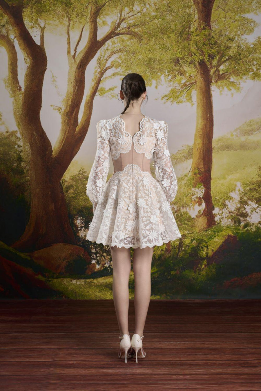 Cecile A-line Bishop Sleeved Lace Mini Dress Mini Dress Rosee de Matin