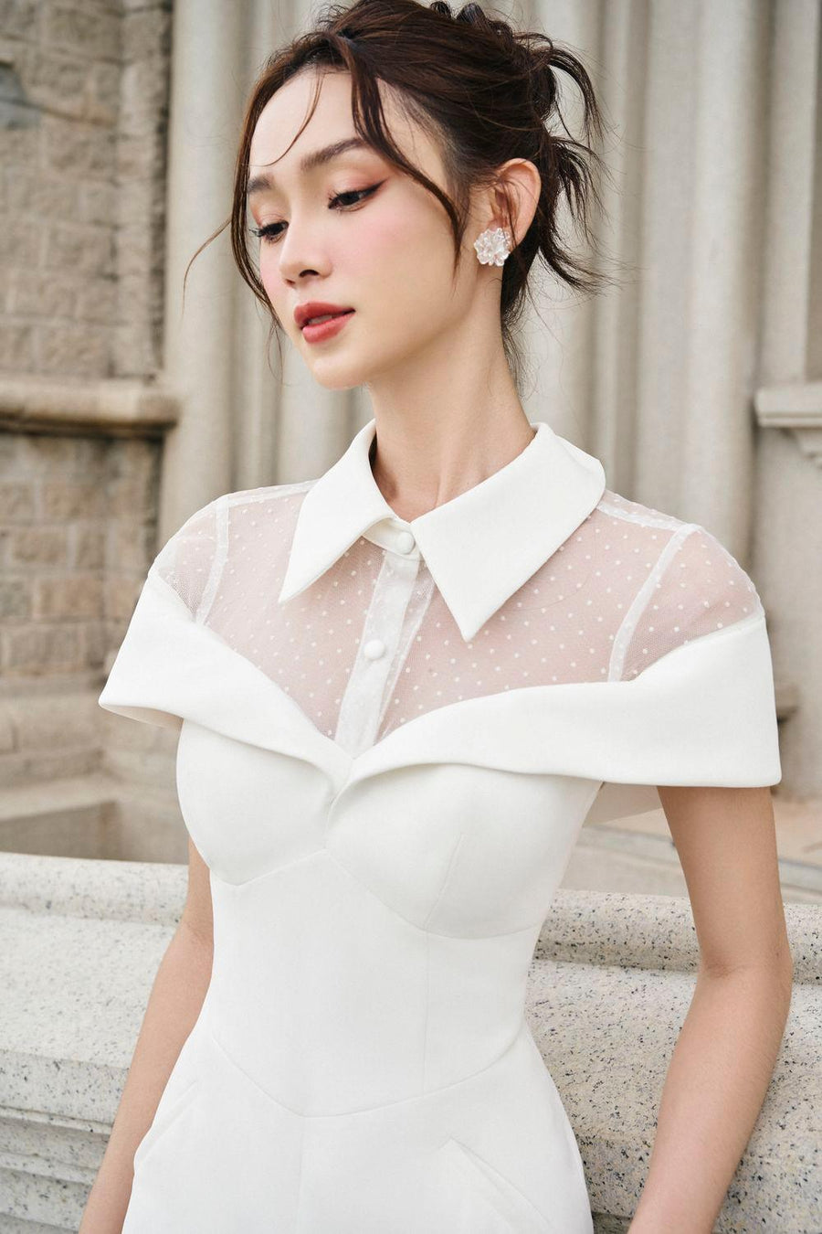 Cecilia A-line Collared Neck Twill Midi Dress Midi Dress Larmes
