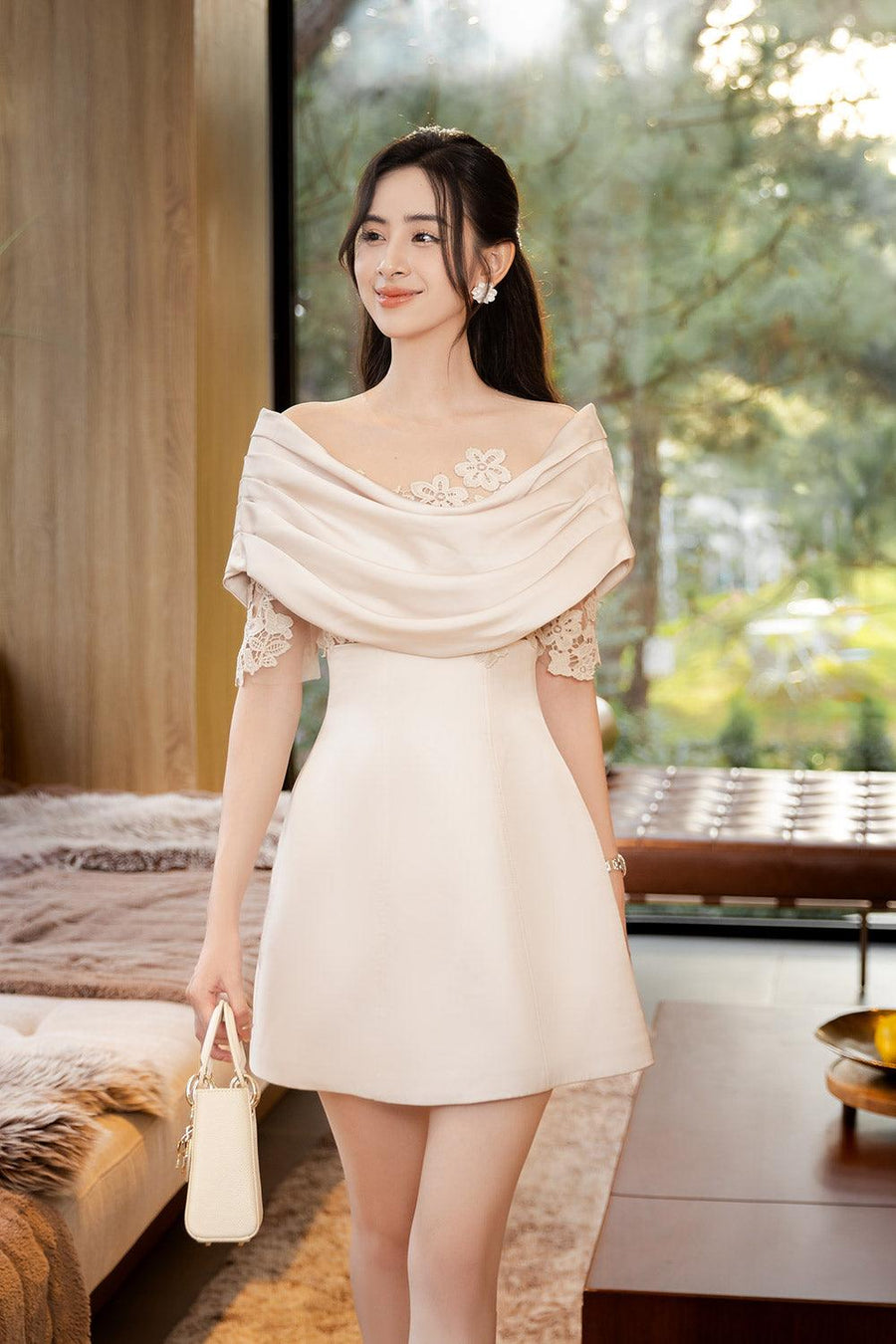 Cecily A-line Illusion Neck Mesh Silk Mini Dress Mini Dress Darling Diva