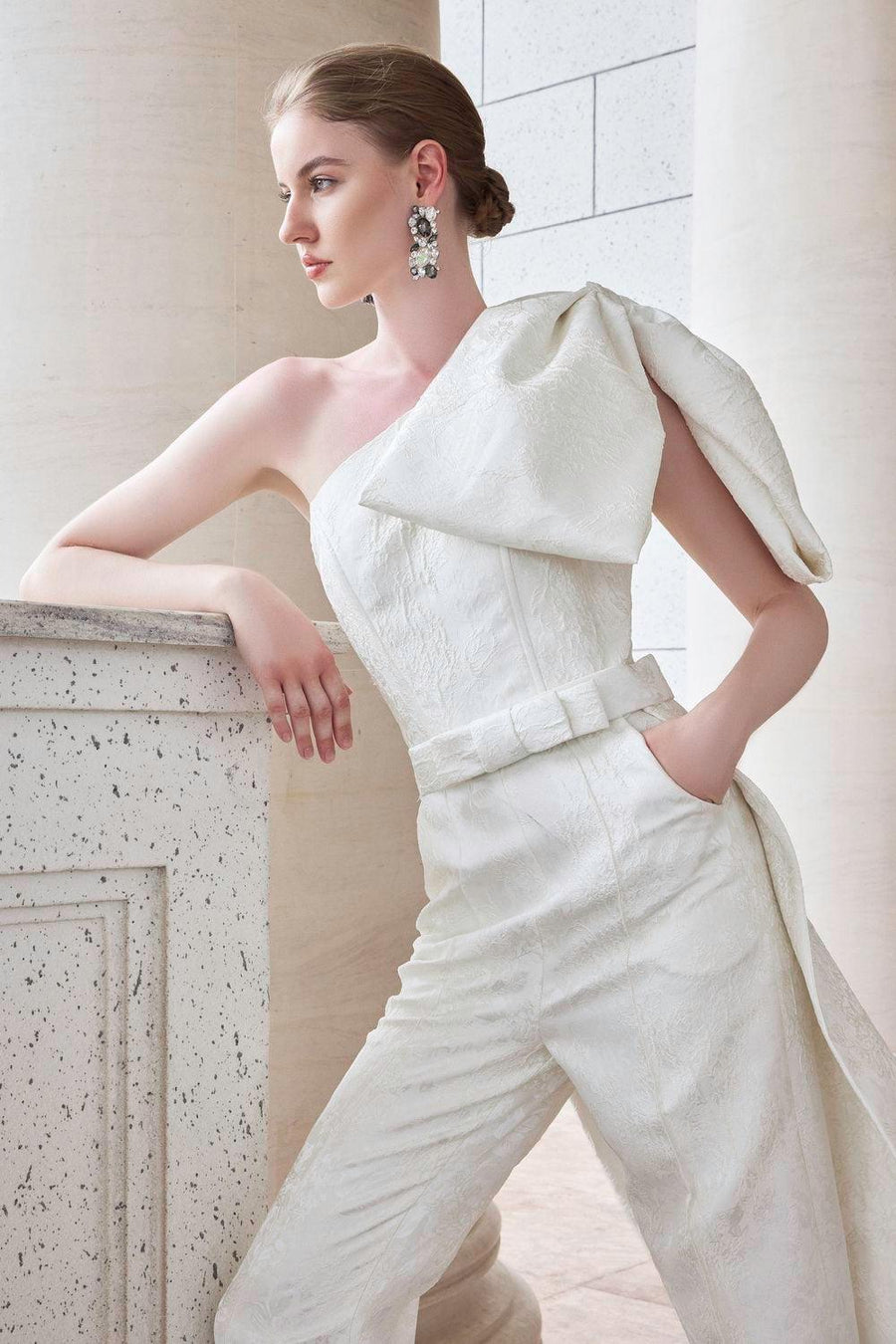 Celeste Straight One Shoulder Jacquard Floor Length Jumpsuit Jumpsuit I.H.F Atelier