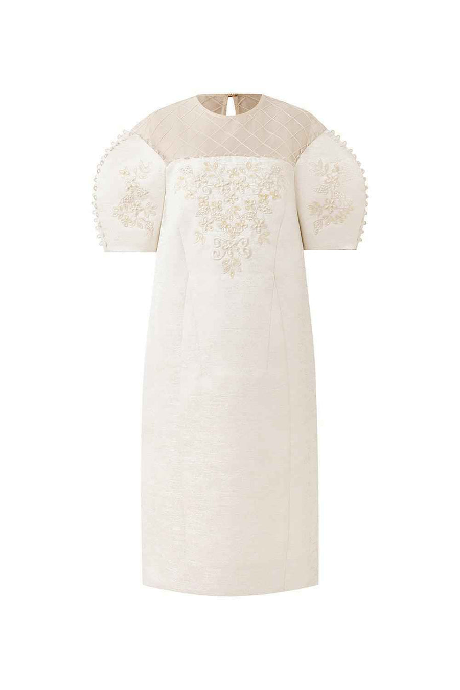 Celestia Cocoon Round Neck Taffeta Below The Knee Dress