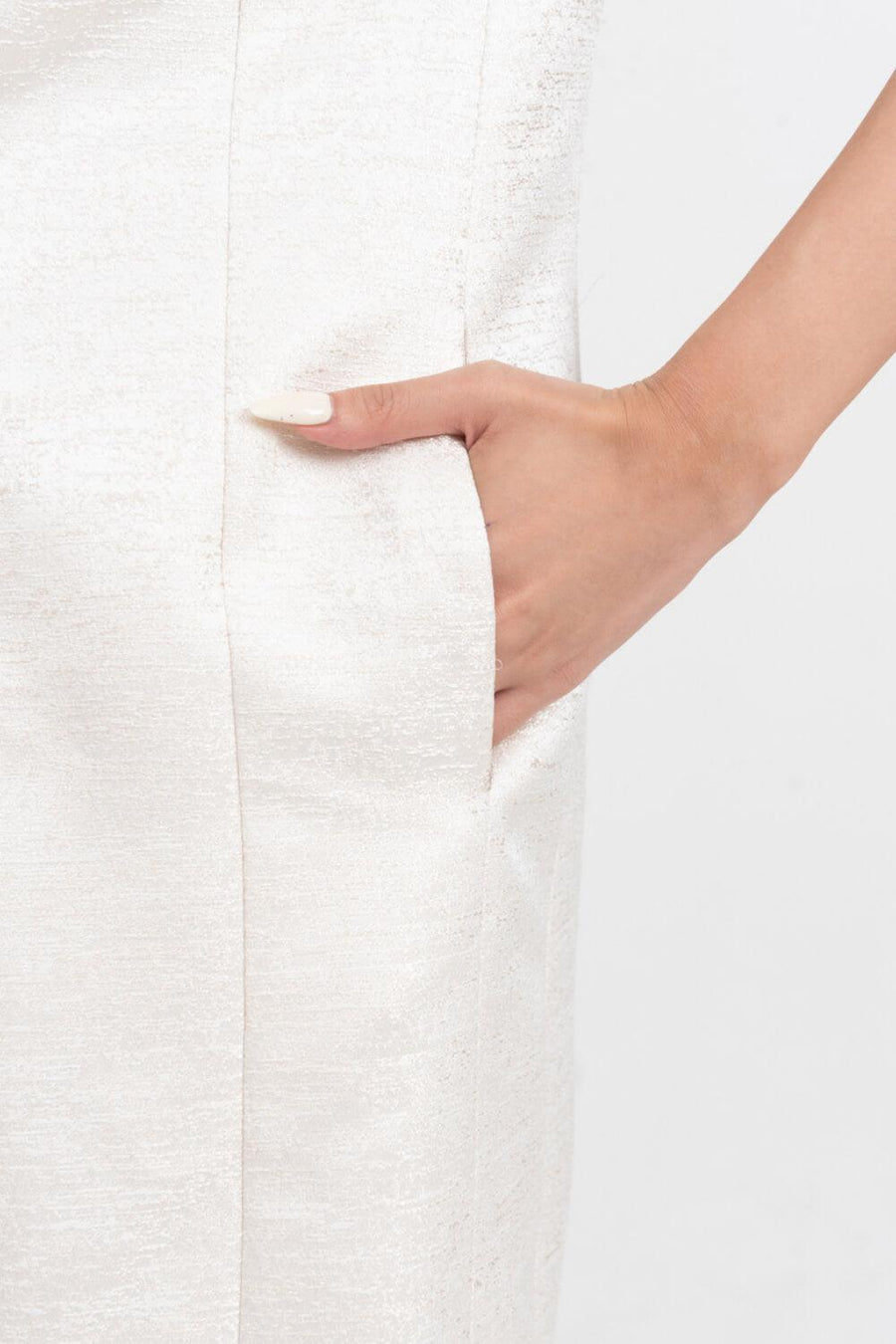 Celestia Cocoon Round Neck Taffeta Below The Knee Dress 7