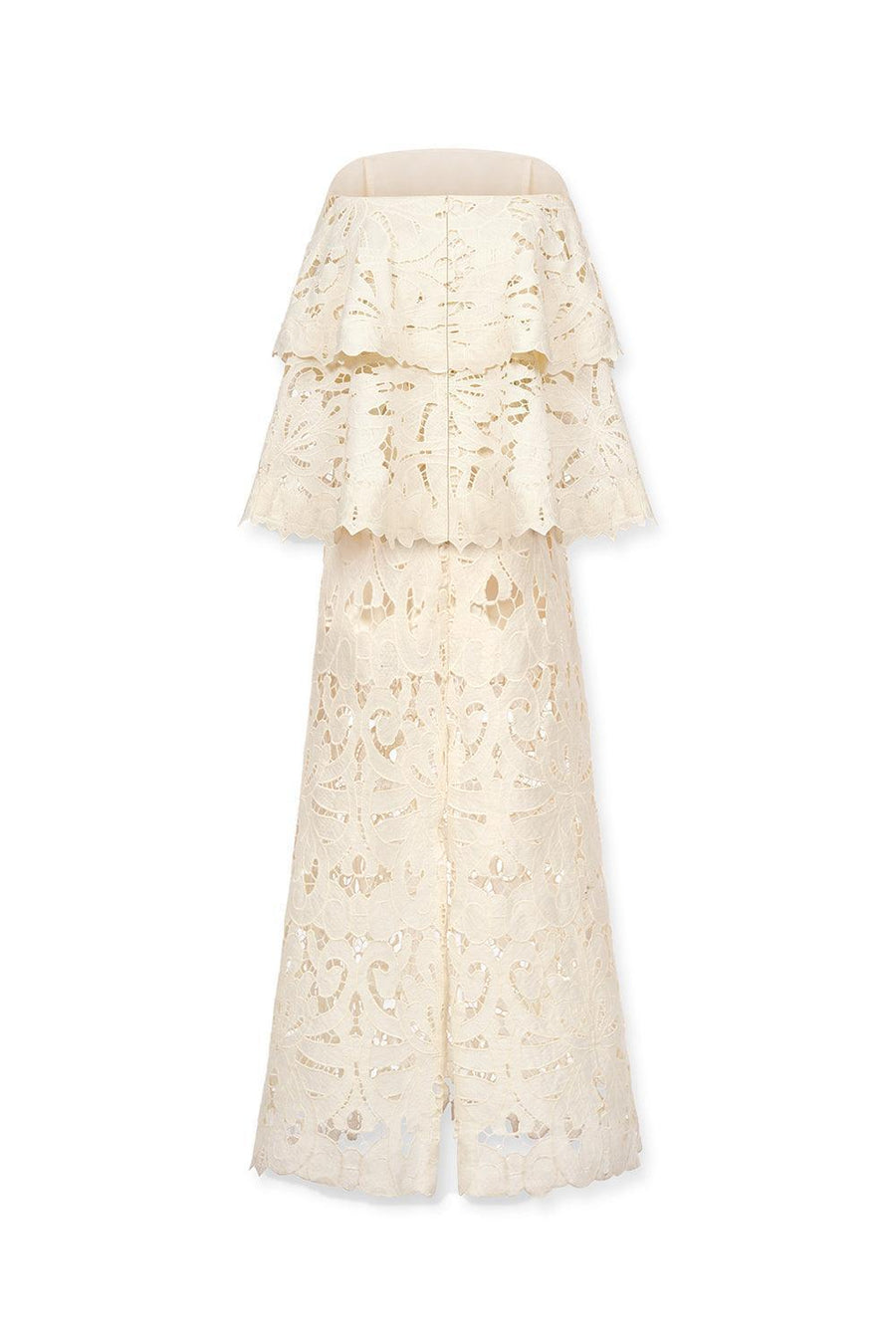 Celina Layered Straight Across Neck Cotton Lace Floor Length Dress 7