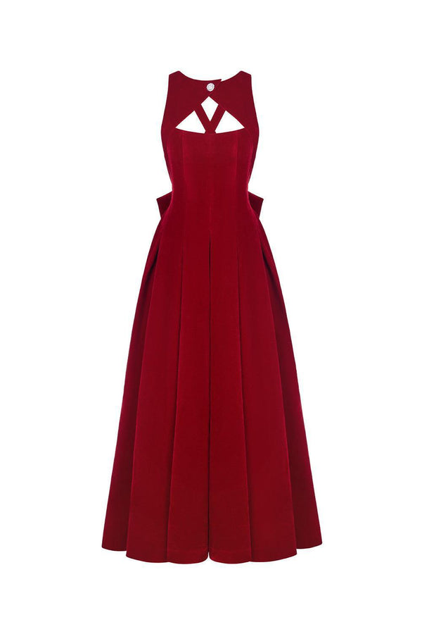 Celine Fit and Flare Pleated Velvet Ankle Length Dress