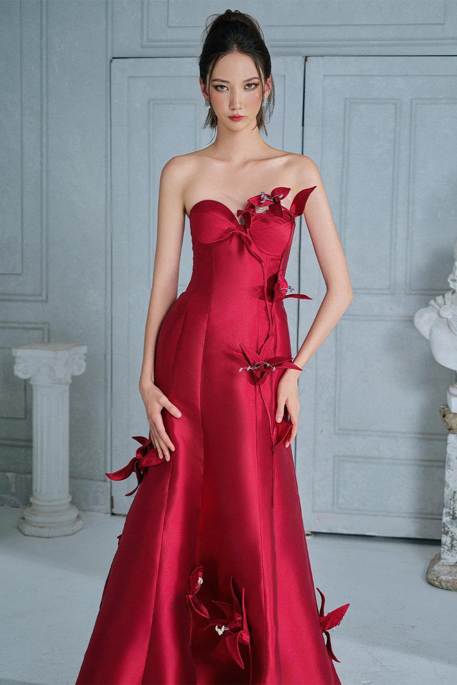 Celine Mermaid Semi-Heart Neck Taffeta Floor Length Dress 2