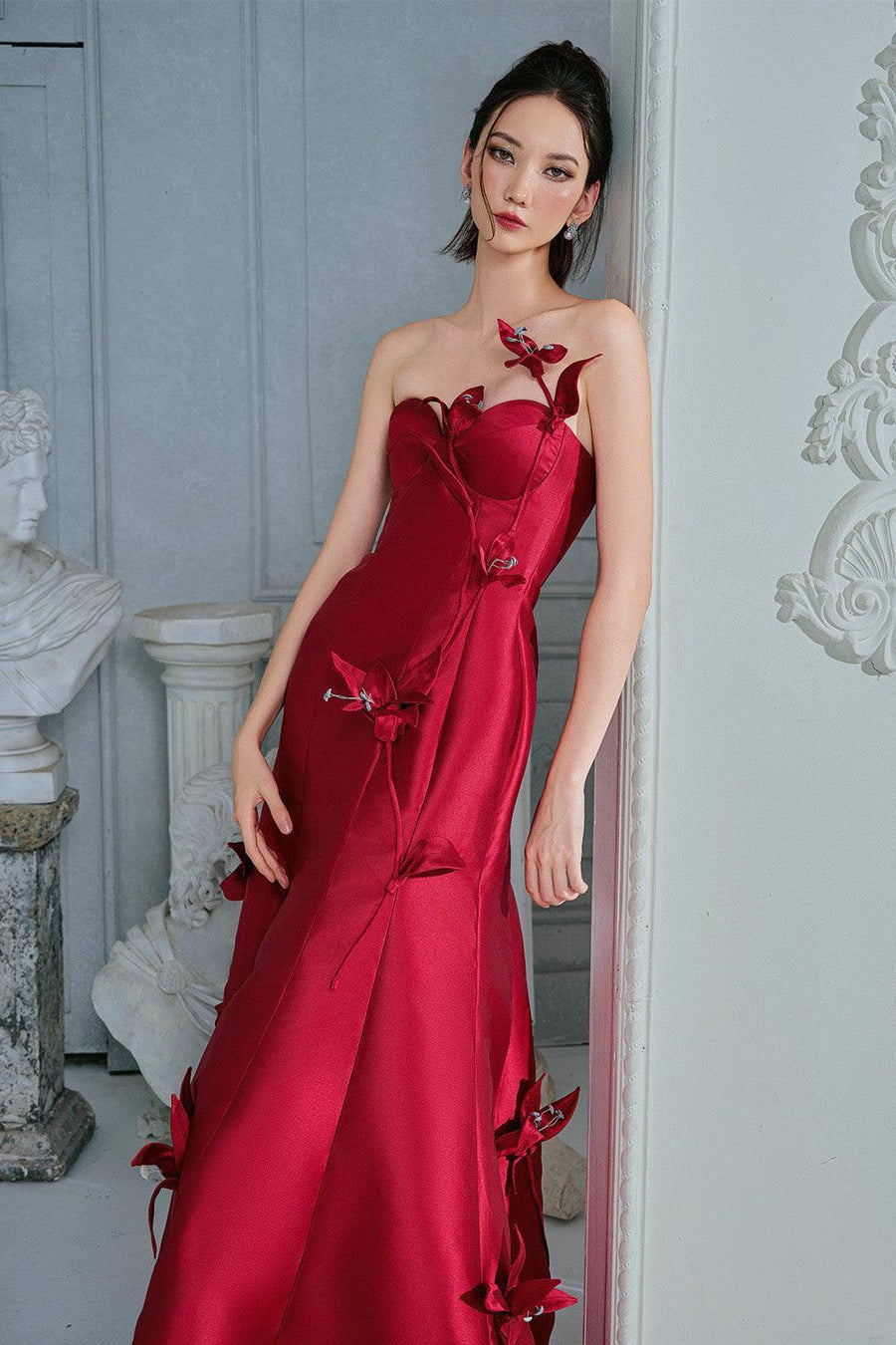 Celine Mermaid Semi-Heart Neck Taffeta Floor Length Dress 4
