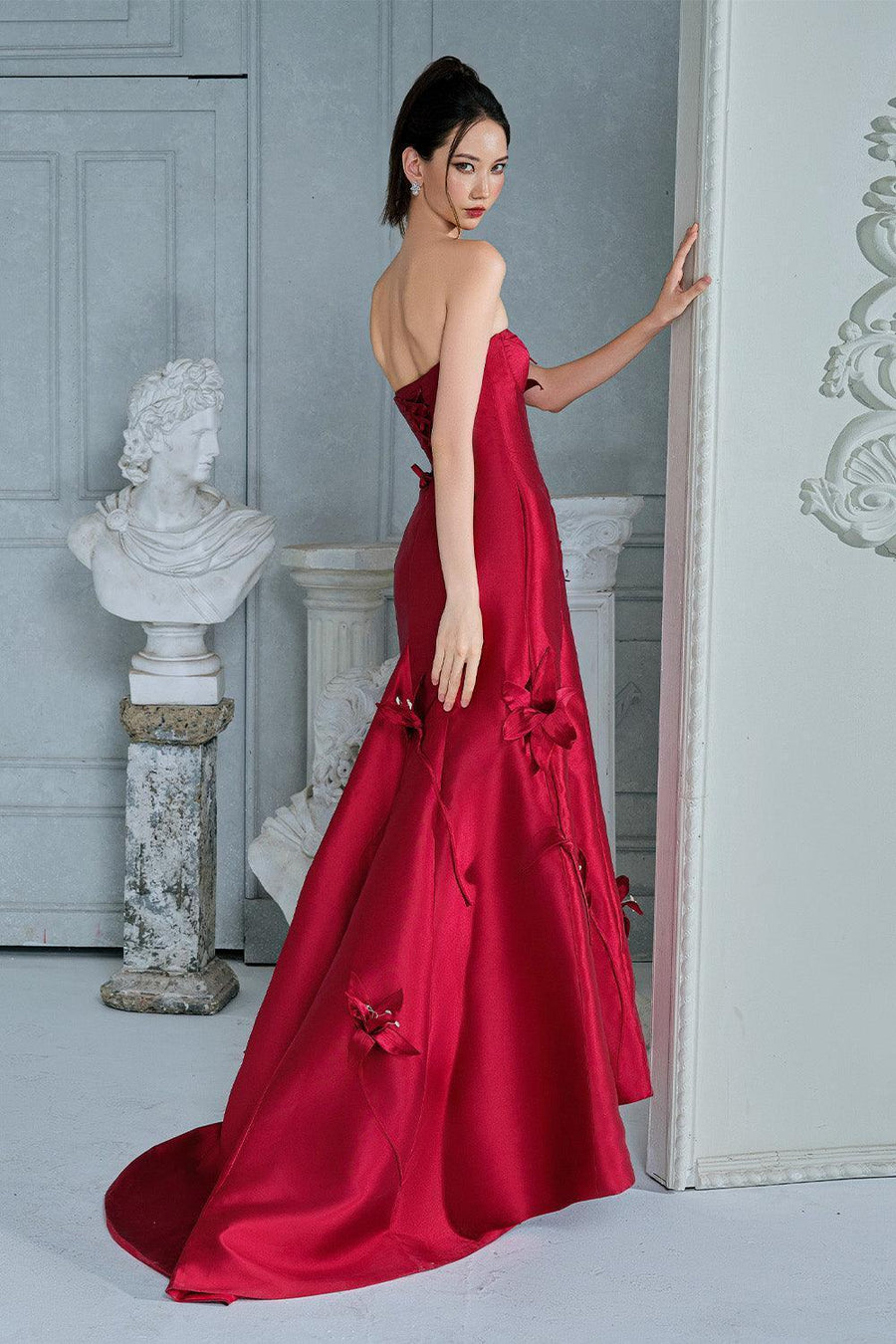 Celine Mermaid Semi-Heart Neck Taffeta Floor Length Dress 5