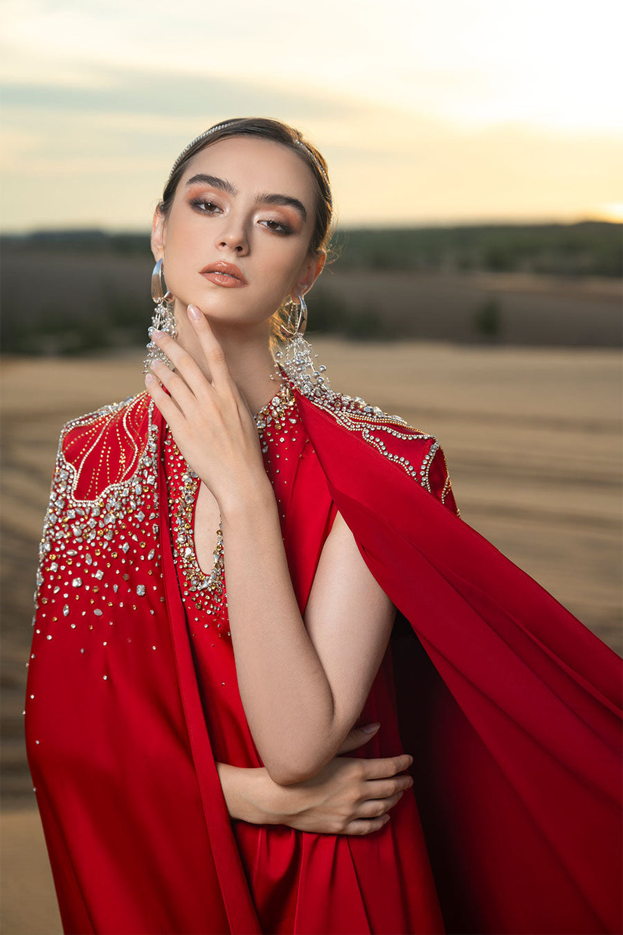 Sophistic Cape Keyhole Neck Velvet Satin Maxi Set Set CHANCOS