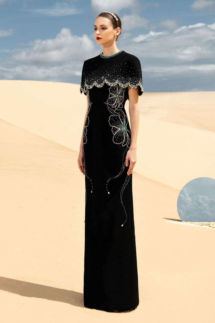 Analisa Cape Sleeveless Velvet Satin Maxi Set Black Set CHANCOS