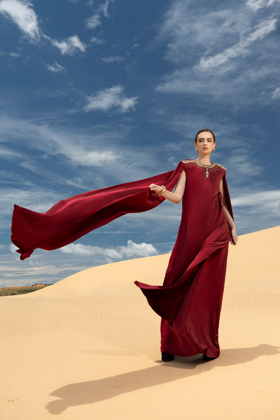 Rosalia Cape Straight Silk Maxi Dress Gown Dress CHANCOS